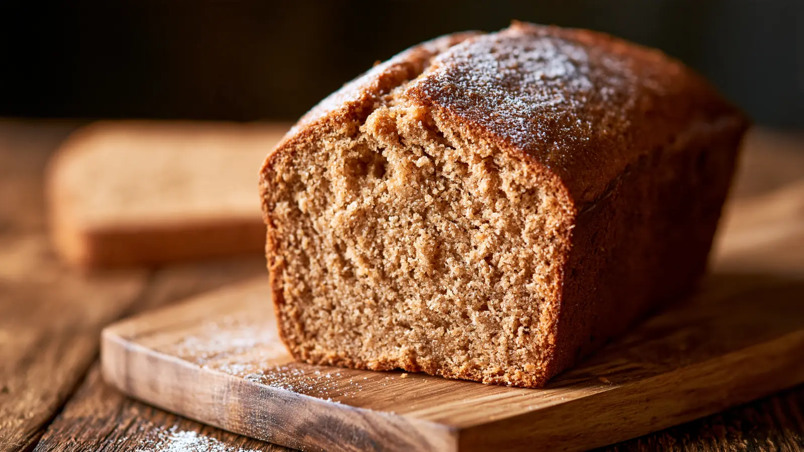 Angeschnittener Rührkuchen aus Emmermehl mit lockerer Krume