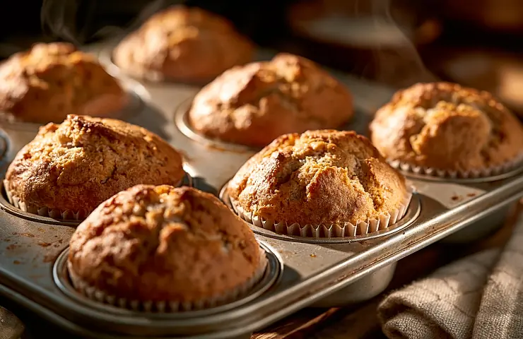 Frisch gebackene Muffins im Muffinblech